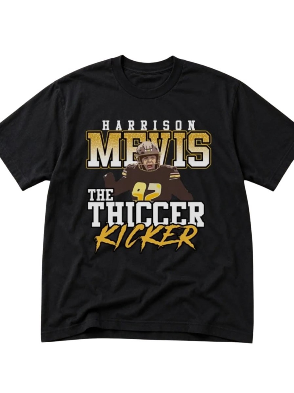 Black Harrison Mewis The Thiccer Kicker Graphic Tee with Gold Accents
